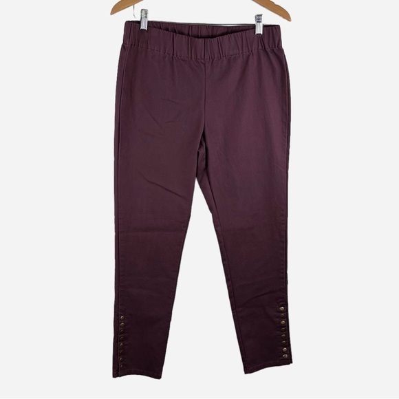 Soft Surroundings Pants - Soft Surroundings Metro Leggings Pull On Pants Burgundy Twill Snap Cuffs